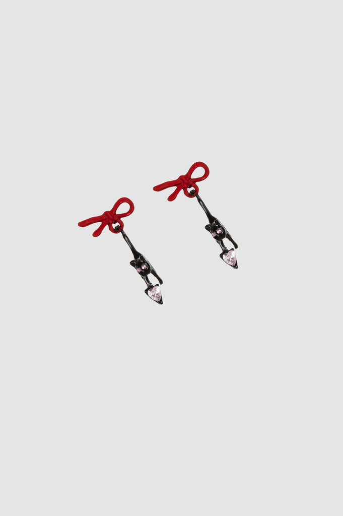 Arete Cat Ribbon Heart ARETES NOW Rojo 