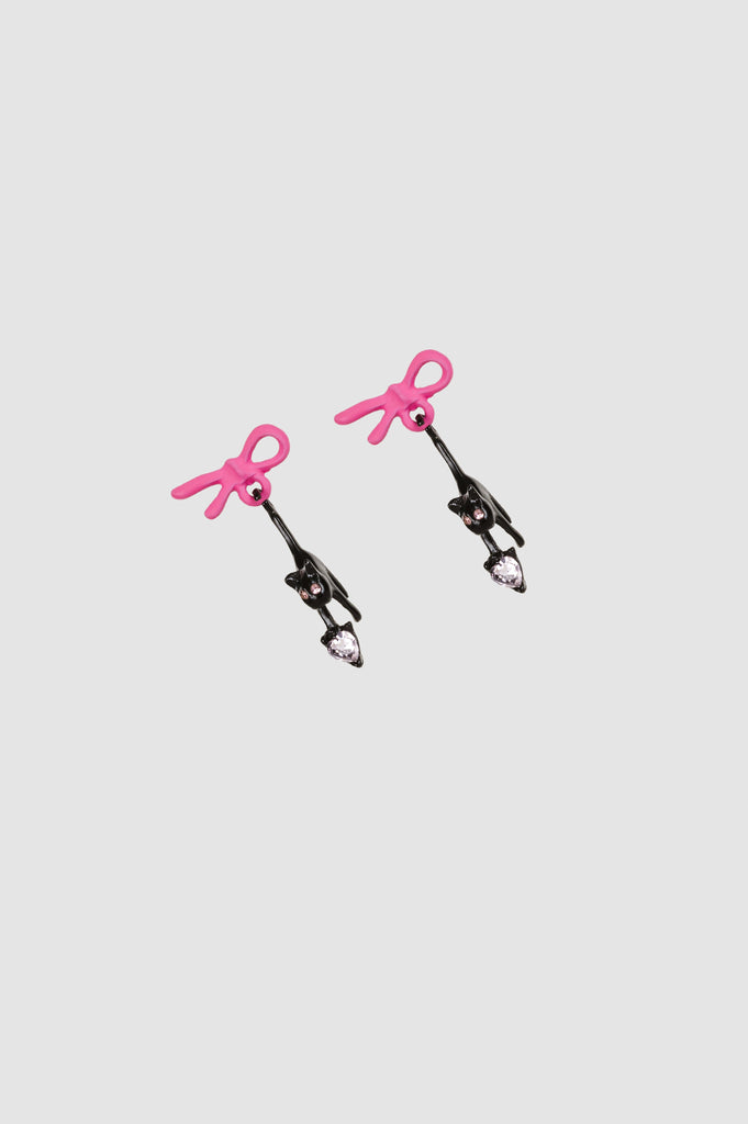 Arete Cat Ribbon Heart ARETES NOW Fucsia 