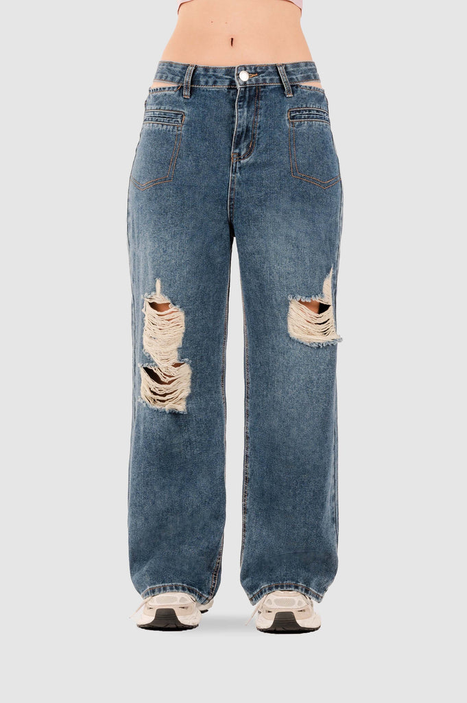 Pantalón Recto Britney Denim PANTALONES NOW Azul S 