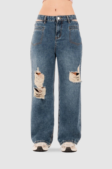 Pantalón Recto Britney Denim PANTALONES NOW Azul S 