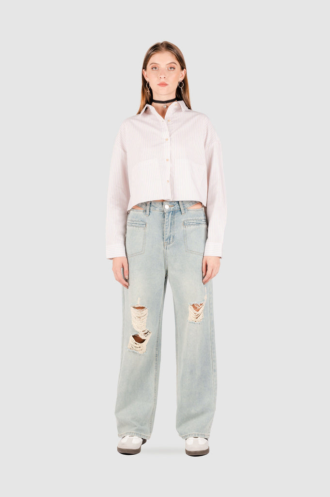 Camisa Boxy Fit Zelman CAMISAS NOW Beige Claro XS 