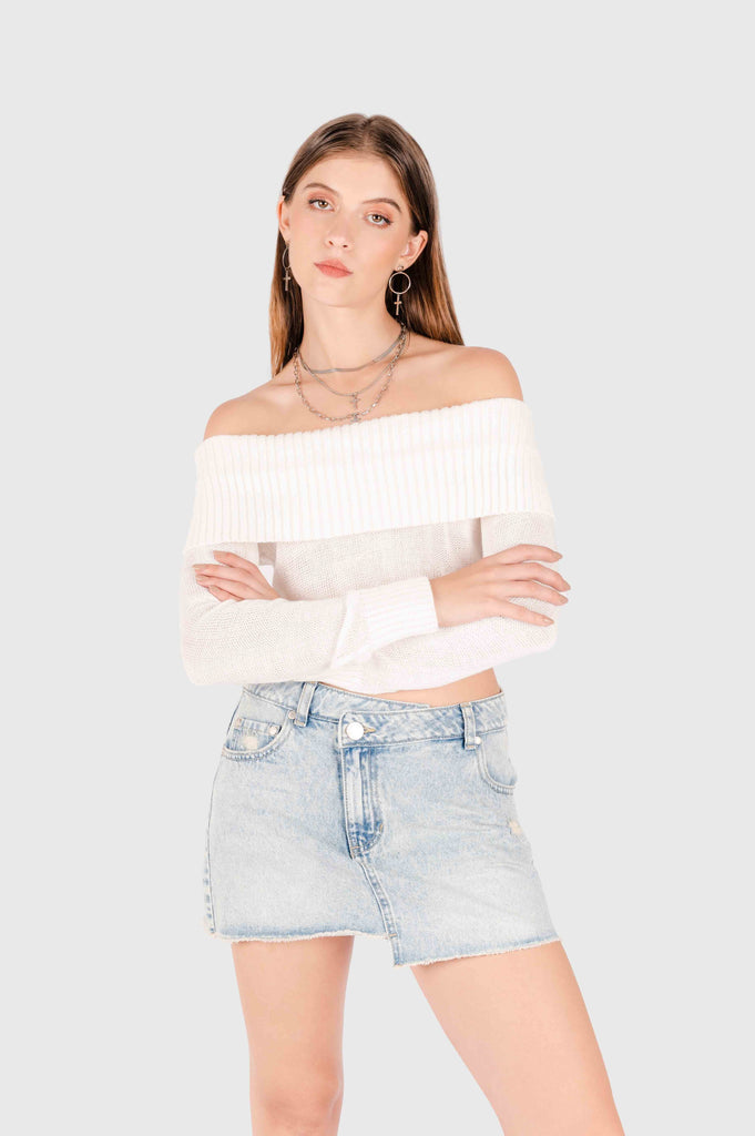 Chompa Crop Off Shoulder Clayton CHOMPAS NOW Blanco XS 