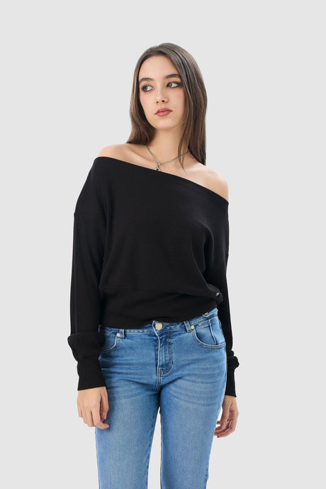Polera Off Shoulder Silver POLERAS NOW Negro XS 