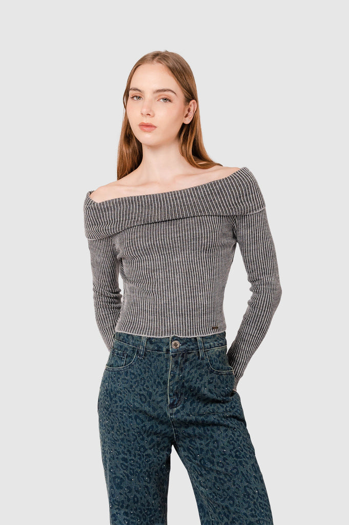 Sweater Off Shoulder Blitz CHOMPAS NOW Gris XS 