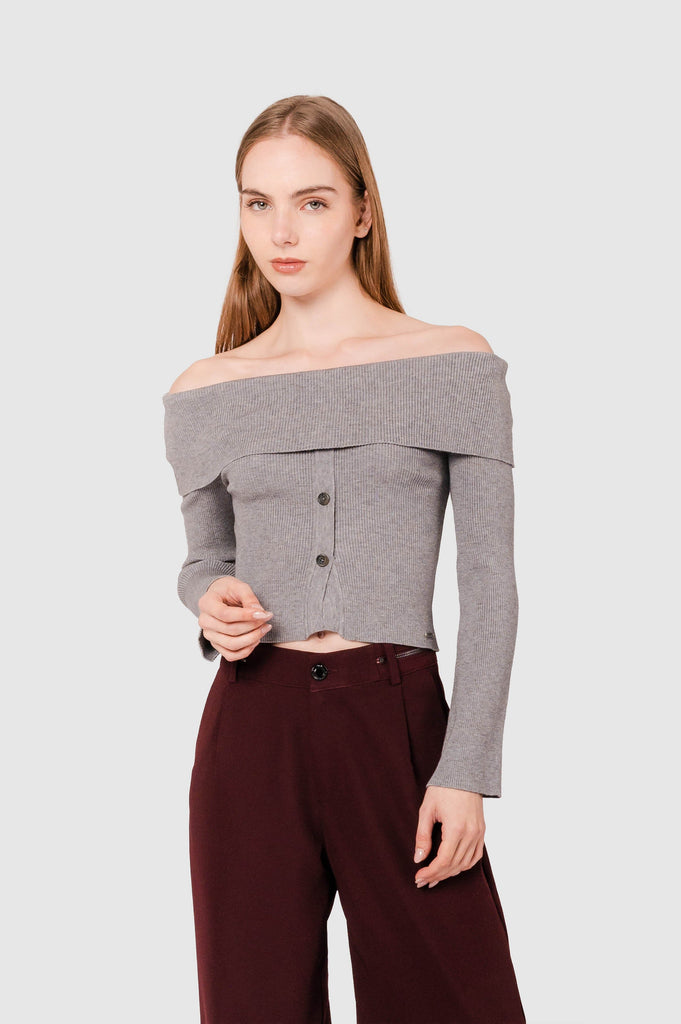 Sweater Off Shoulder Nieder CHOMPAS NOW Gris Claro XS 