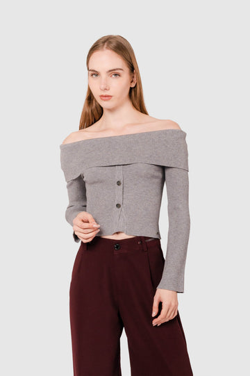 Sweater Off Shoulder Nieder CHOMPAS NOW Gris Claro XS 